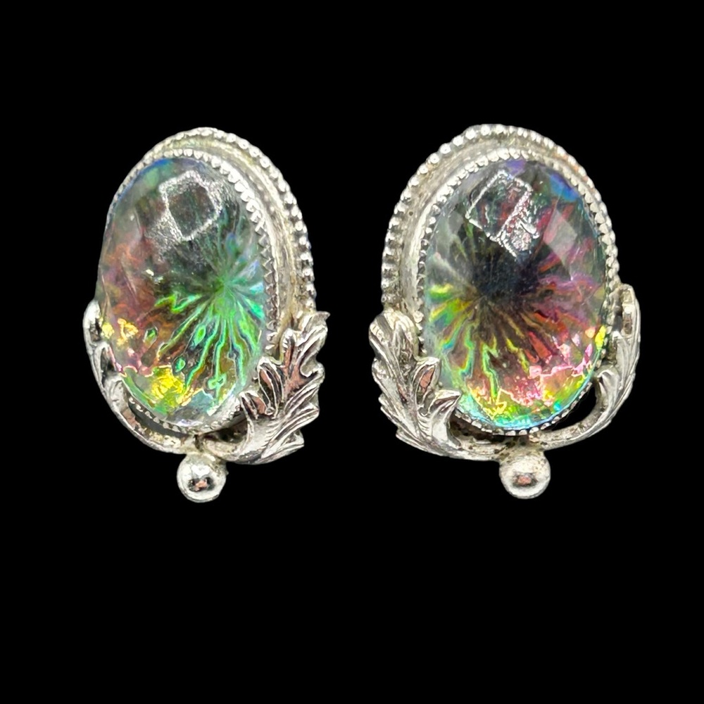 Vintage Whiting Davis Vitrail Glass Necklace Earring Set Original Box - Picture 4 of 12